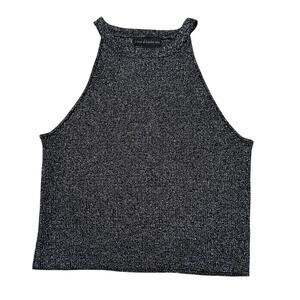 House of Harlow 1990 Sparkle‎ Knit Halter Top Silver Metallic Ribbed